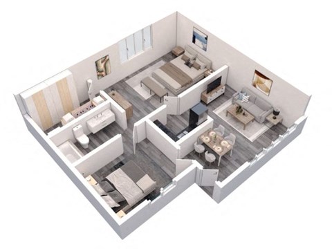 Floor plan for 2 beds, 1 bath, 775 sqft